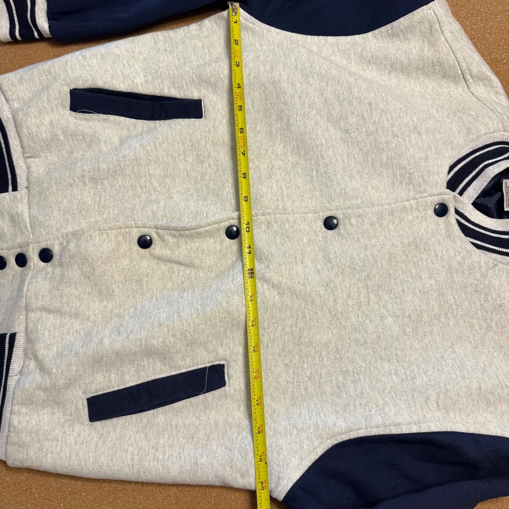 Fruit of the Loom USA Varsity Jacket Adult M Gray Navy Supercotton Bomber VTG - Picture 5 of 9